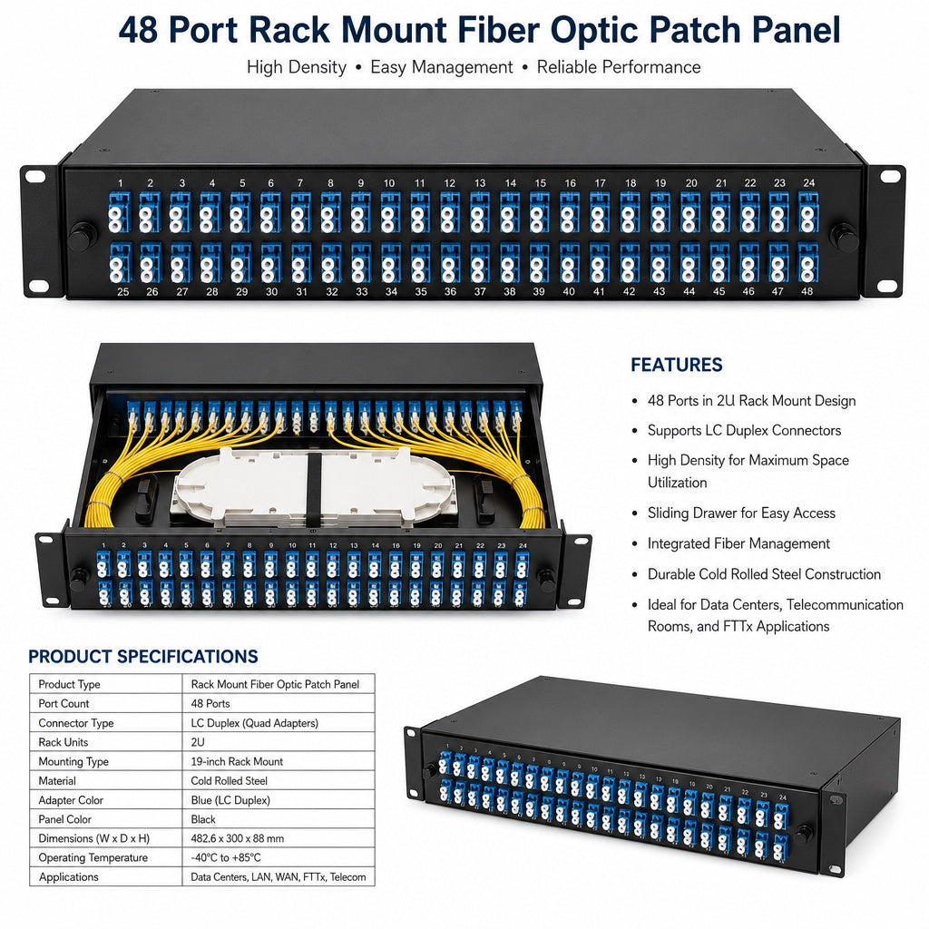 48 Port Rack Mount Fiber Optic Patch Panel