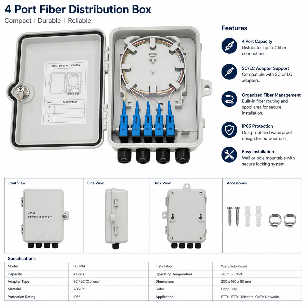 4 Port Fiber Distribution Box