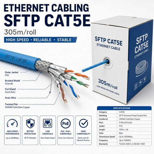 SFTP CAT5E Ethernet Cable | Gigabit Shielded Network Cable/ LSZH jacket