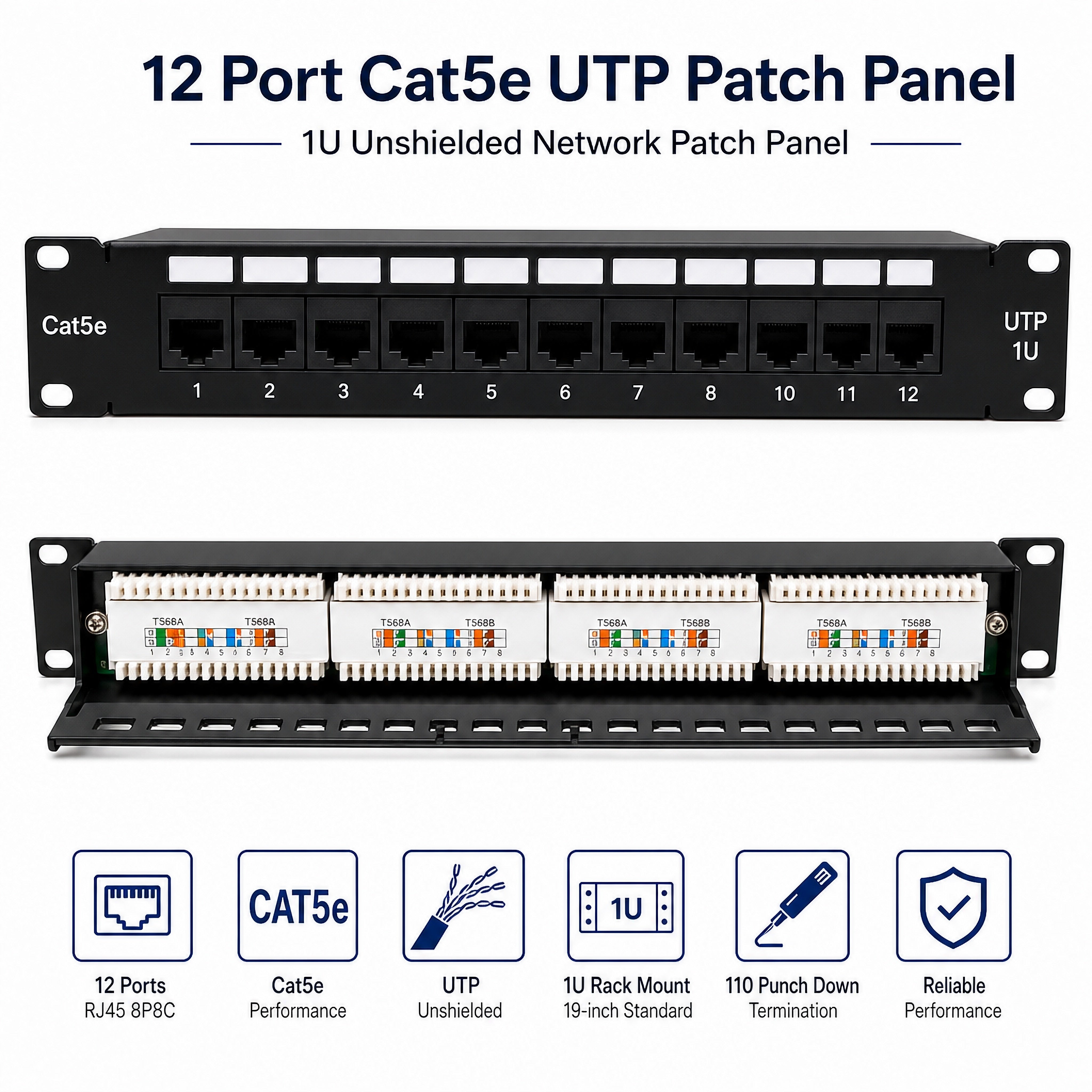 12 Port Cat5e UTP Patch Panel