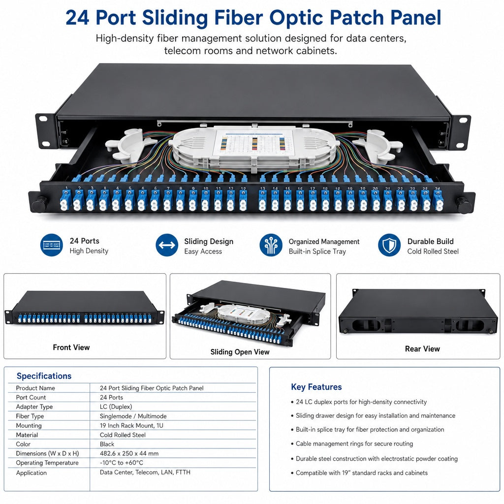24 Port Sliding Fiber Optic Patch Panelv