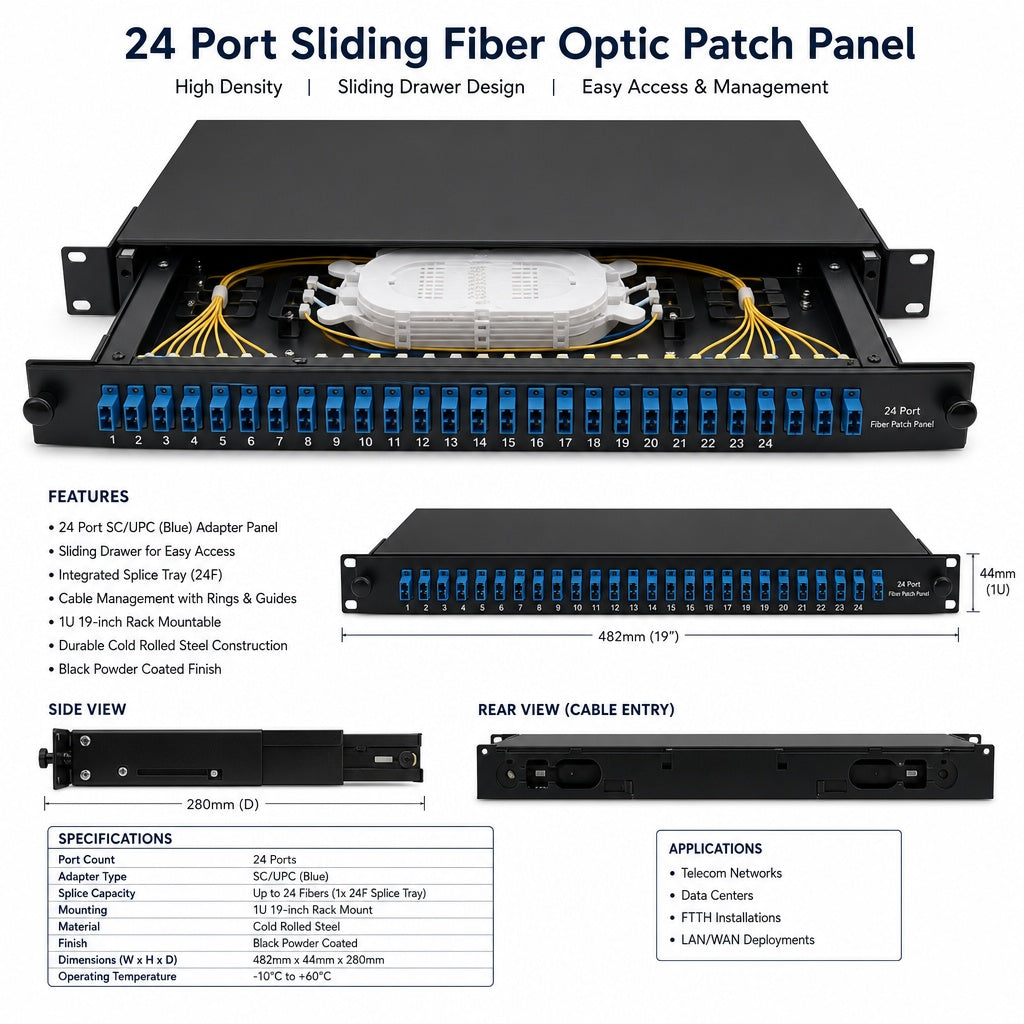 24 Port Sliding Fiber Optic Patch Panelv