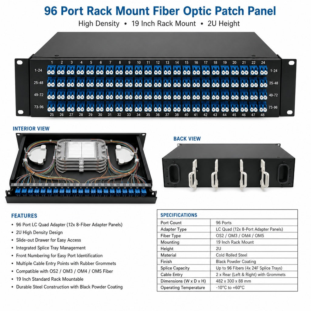 96 Port Rack Mount Fiber Optic Patch Panel