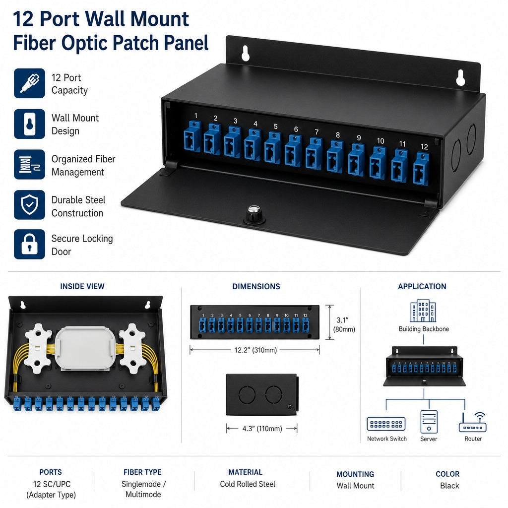 12 Port Wall Mount Fiber Optic Patch Panel