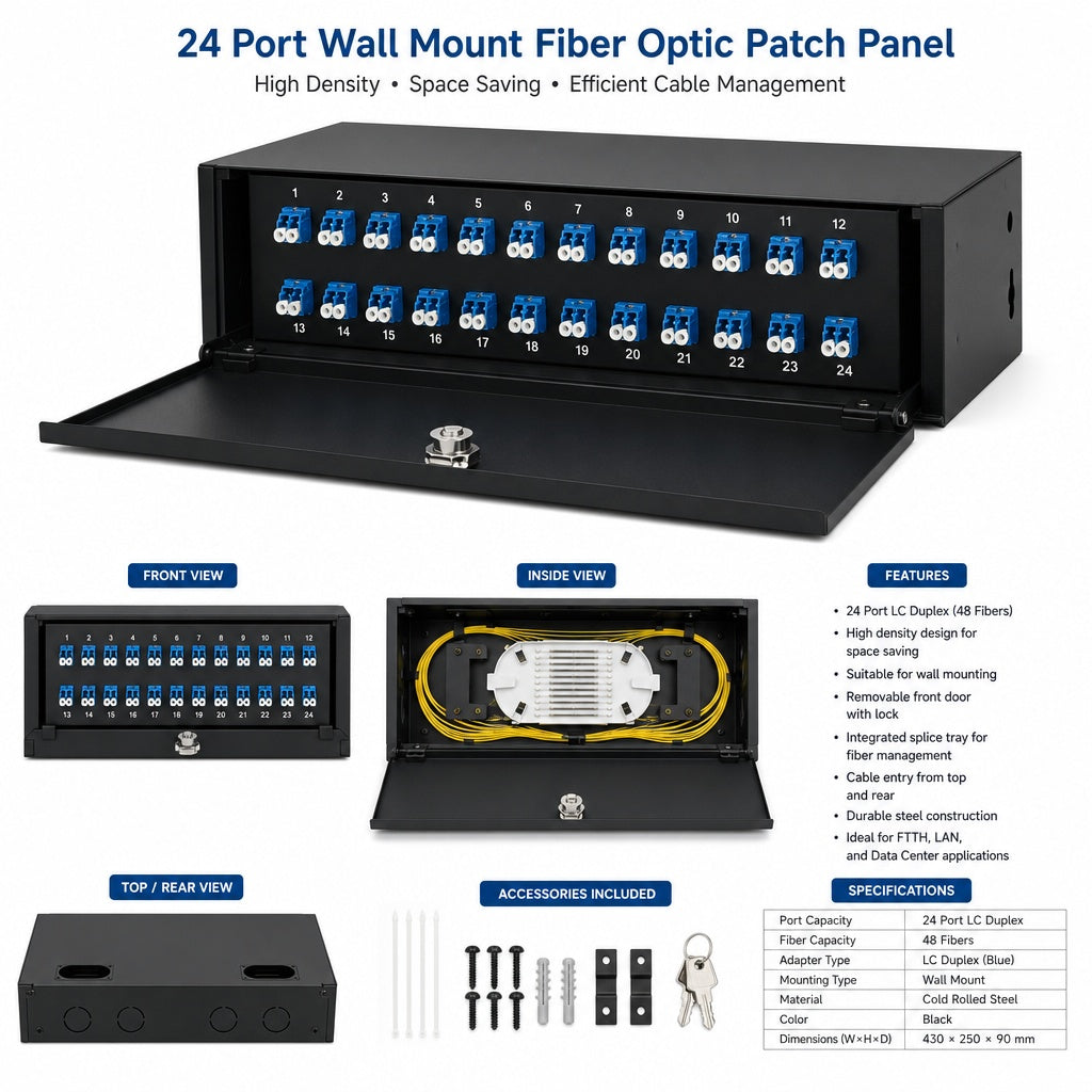 24 Port Wall Mount Fiber Optic Patch Panel