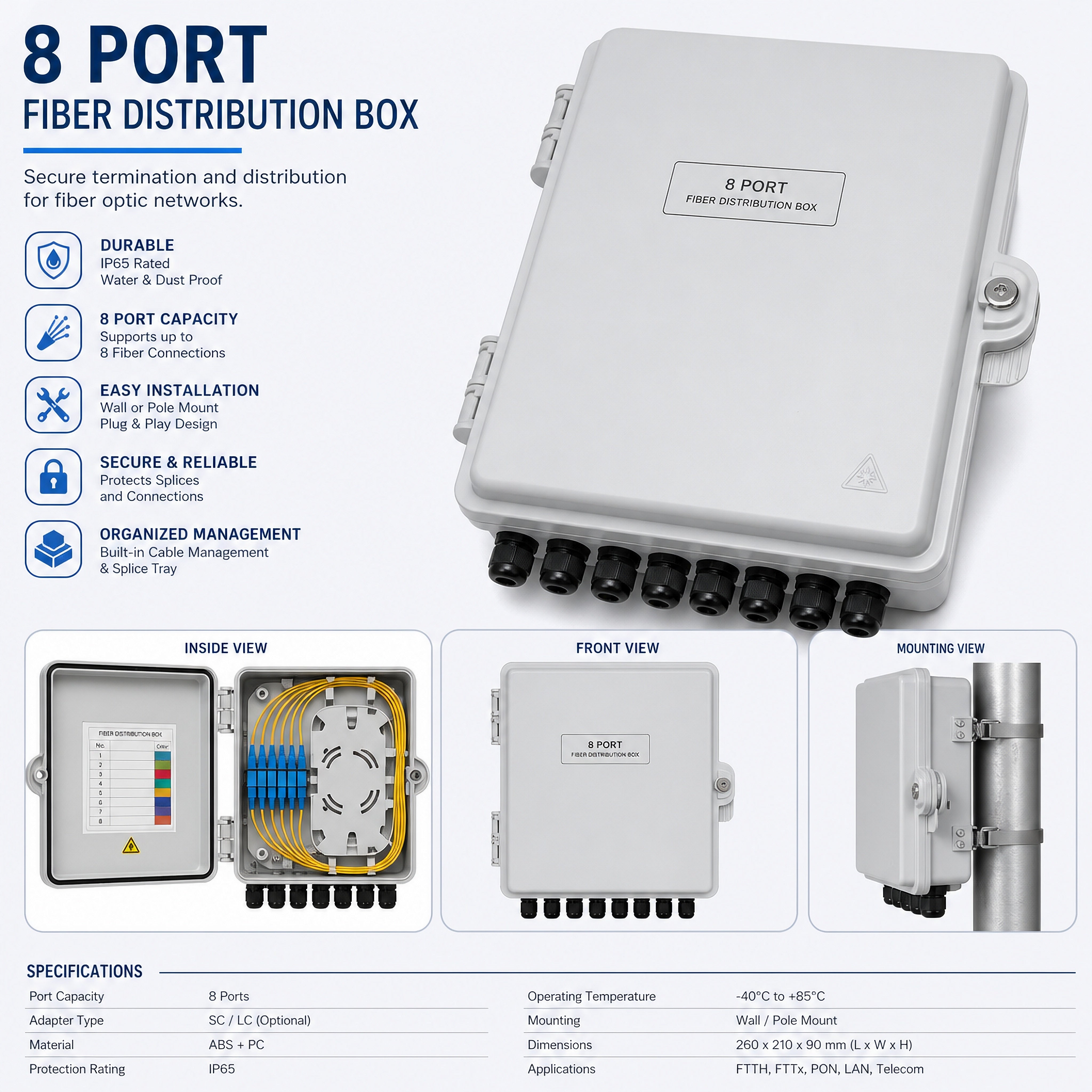 8 Port Fiber Distribution Box